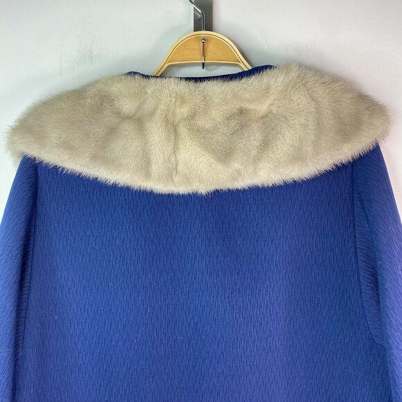 Vintage Women's Size M Rosewin Forstmann Fur‎ Trim Wool Coat Blue - Picture 4 of 13